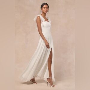 Lulu's Radiant Romance White Tie-Strap Maxi Dress